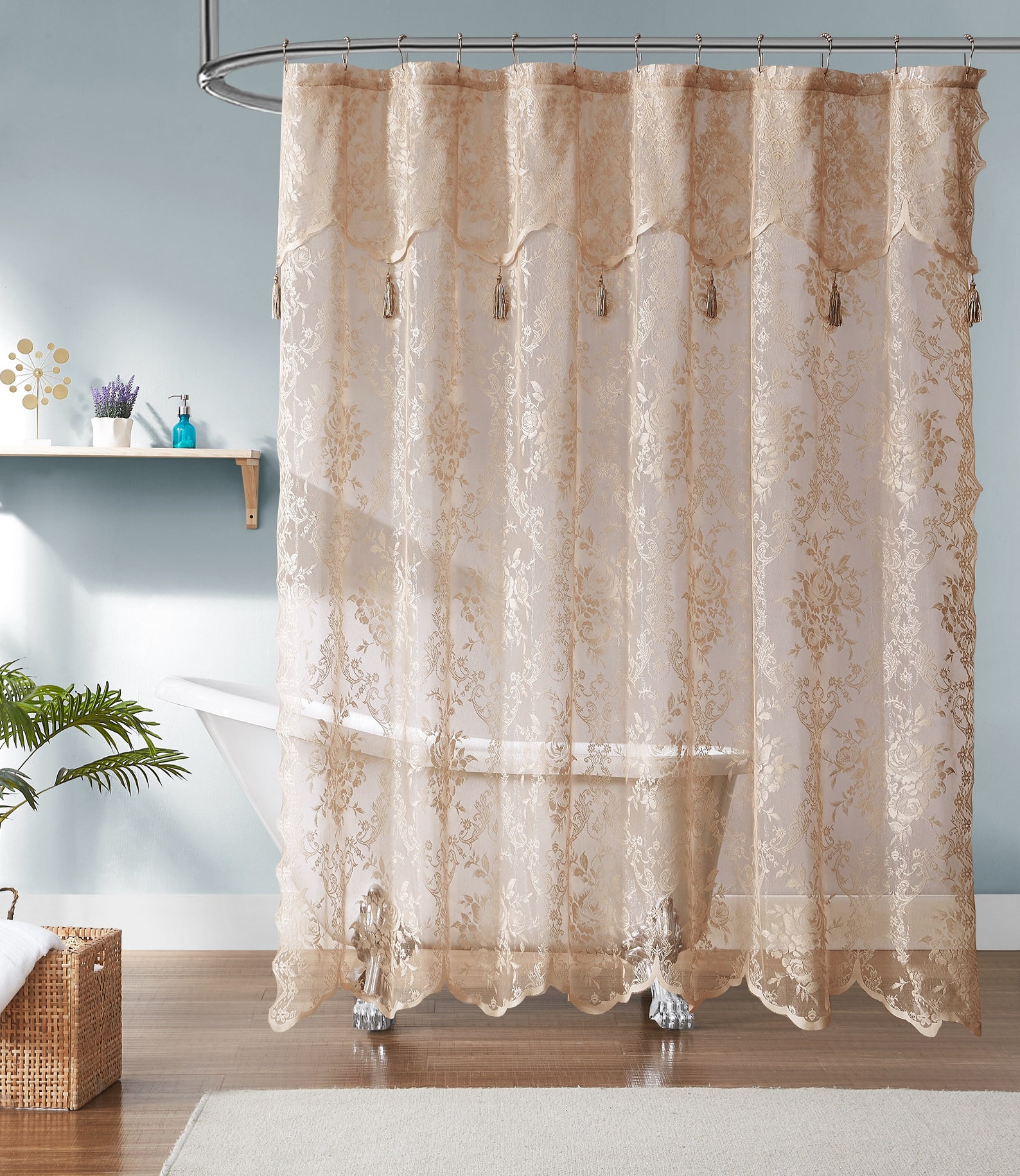 Lace Shower Curtain With Attached Valance & 7 Tassels in 4 Etsy