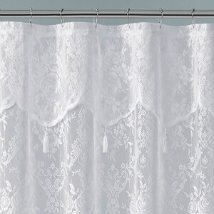 Lace Shower Curtain With Attached Valance & Tassels in 4 Colors and 4 Sizes: Standard, Long ...