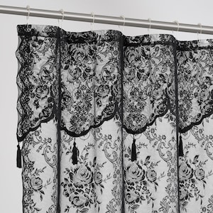 Lace Shower Curtain with Attached Valance & Tassels in 6 Colors and 4 Sizes: Standard, Long, Extra Wide Shower Curtain, Stall Shower Curtain image 6