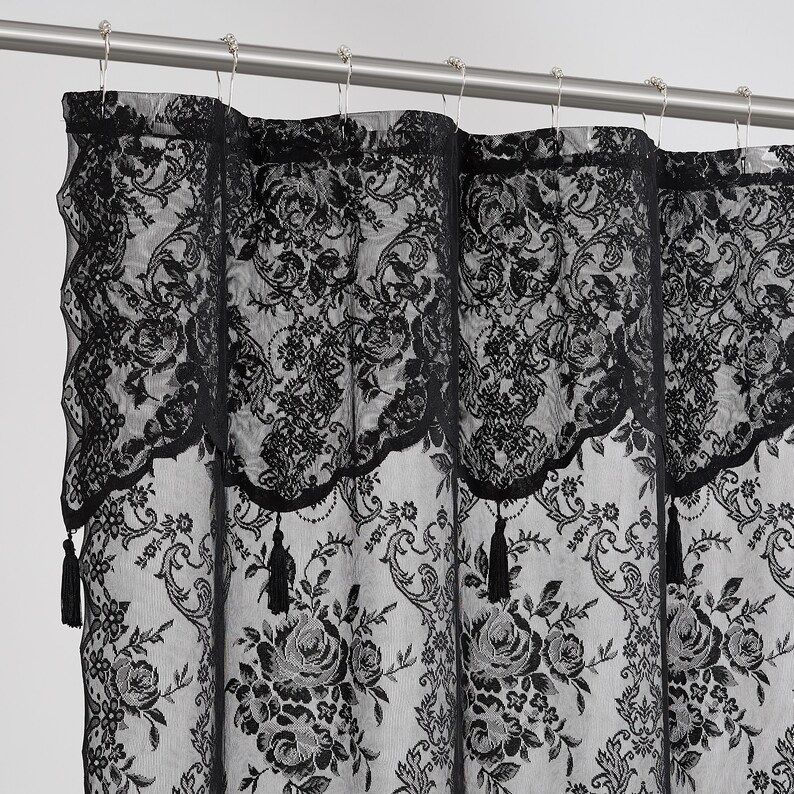 Lace Shower Curtain with Attached Valance & Tassels in 6 Colors and 4 Sizes: Standard, Long, Extra Wide Shower Curtain, Stall Shower Curtain image 6