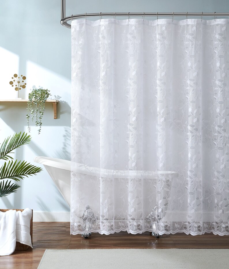 Modern Farmhouse Shower Curtains With Leaf Design in Ivory Etsy