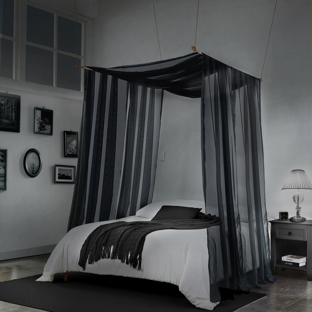 Black Canopy Bed Curtains Are Perfect for Twin, Queen or King Bed Canopy for Black Bedroom Decor