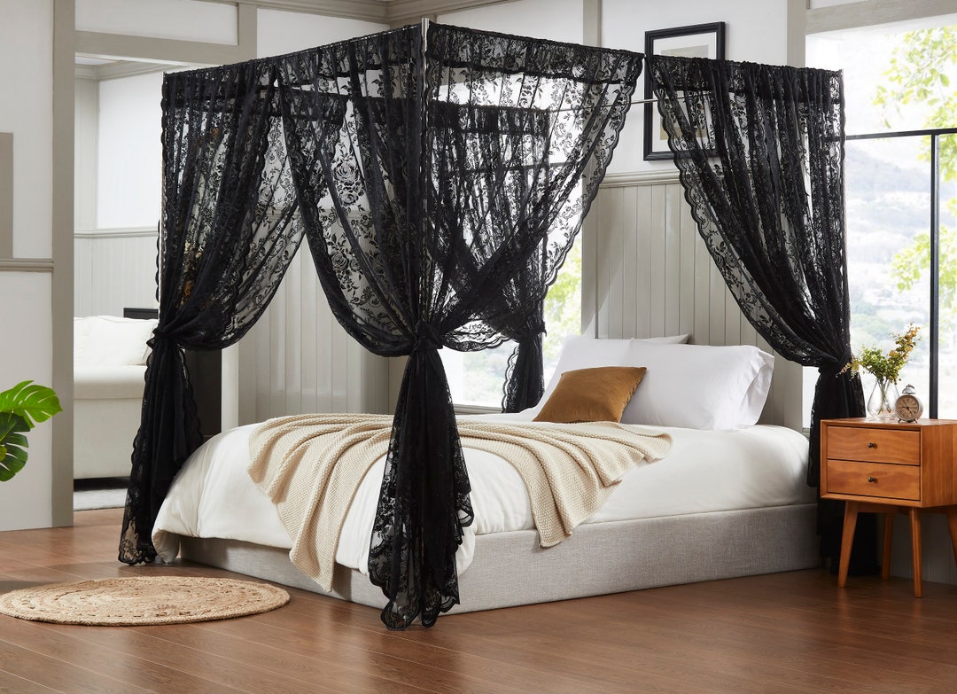 Lace Canopy Bed Curtains Set of 8 Canopies With Tiebacks. Etsy UK