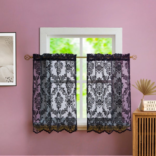Pair of Lace Kitchen Tiers in 4 Colors and Variety of Sizes. Lace Kitchen Curtains, Café Curtains or Bathroom Curtains For Small Windows.
