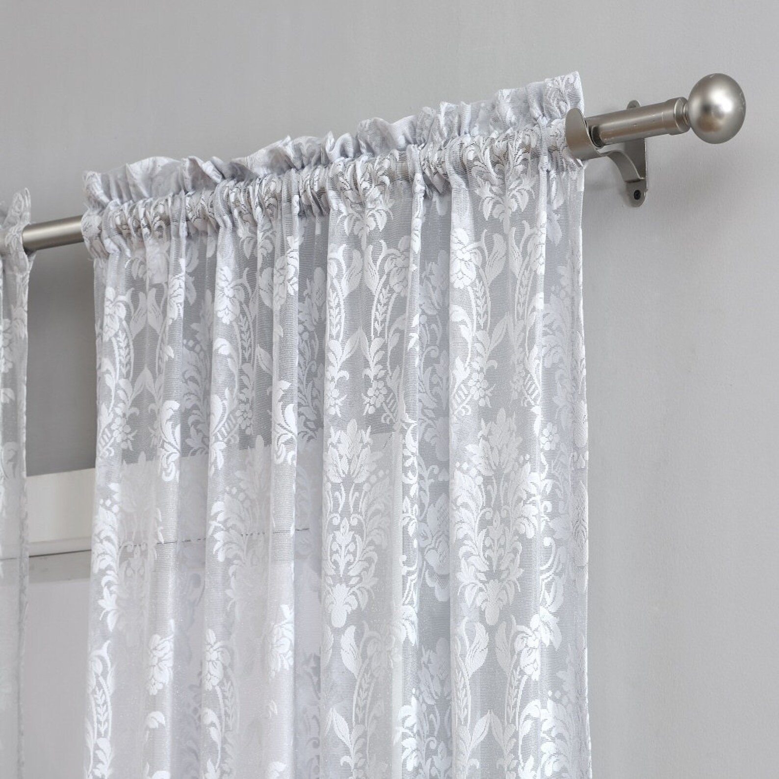 Pair of 2 Knitted Lace Curtains With Elegant Damask Pattern. Etsy