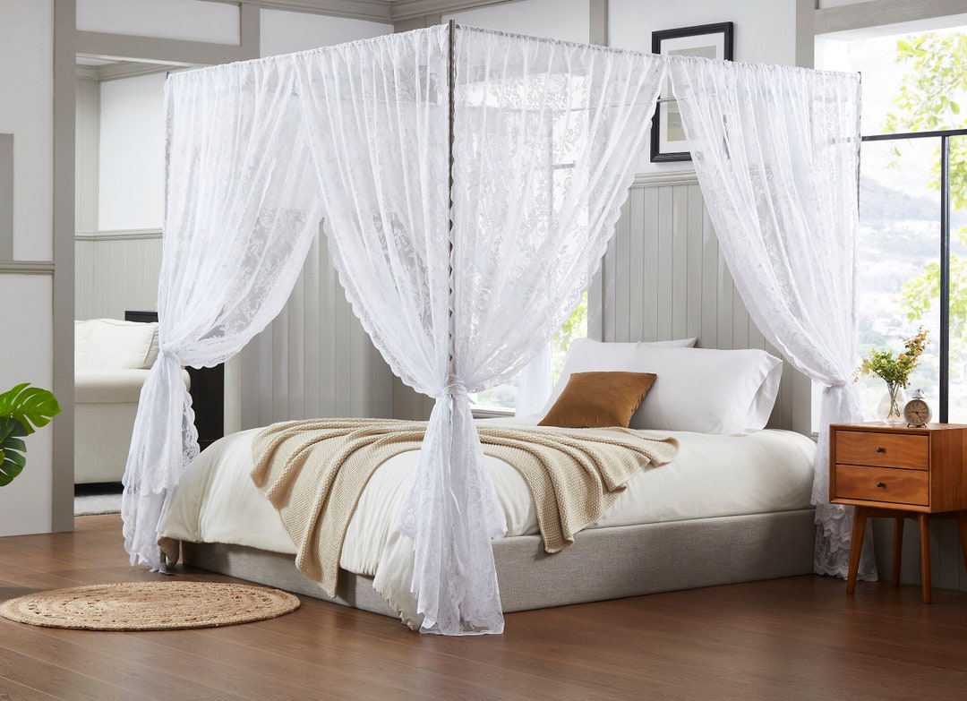 Lace Canopy Bed Curtains Set of 8 Canopies With Tiebacks. Black Canopy