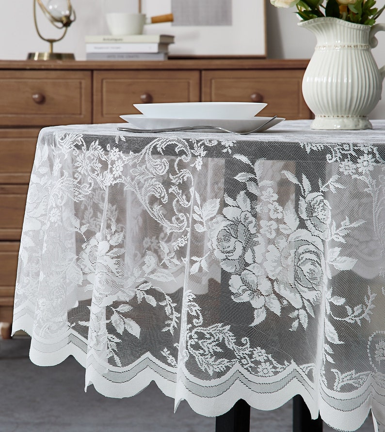 Oval Lace Tablecloth in Black Ivory Linen & White Colors. Etsy