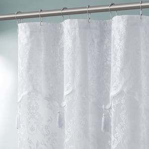 Lace Shower Curtain with Attached Valance & Tassels in 6 Colors and 4 Sizes: Standard, Long, Extra Wide Shower Curtain, Stall Shower Curtain image 5