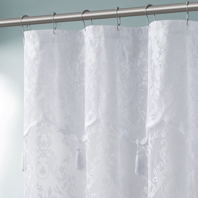 Lace Shower Curtain with Attached Valance & Tassels in 6 Colors and 4 Sizes: Standard, Long, Extra Wide Shower Curtain, Stall Shower Curtain image 5