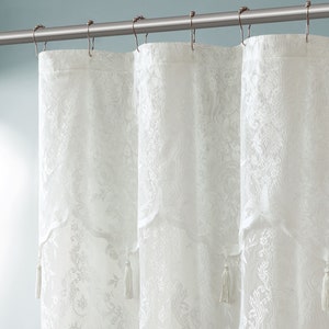 Lace Shower Curtain with Attached Valance & Tassels in 6 Colors and 4 Sizes: Standard, Long, Extra Wide Shower Curtain, Stall Shower Curtain image 7