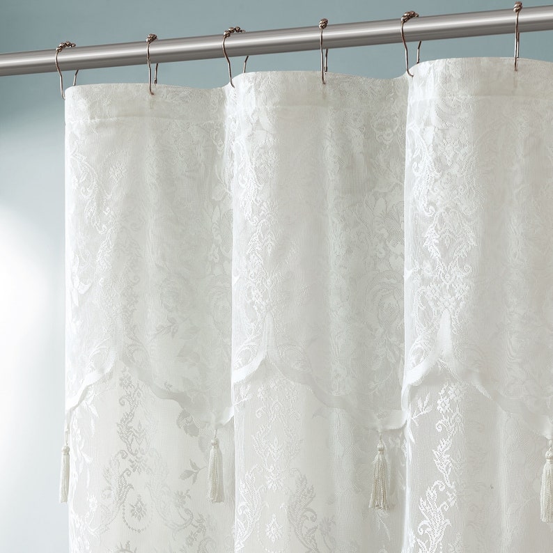 Lace Shower Curtain With Attached Valance & 7 Tassels in 4 Etsy