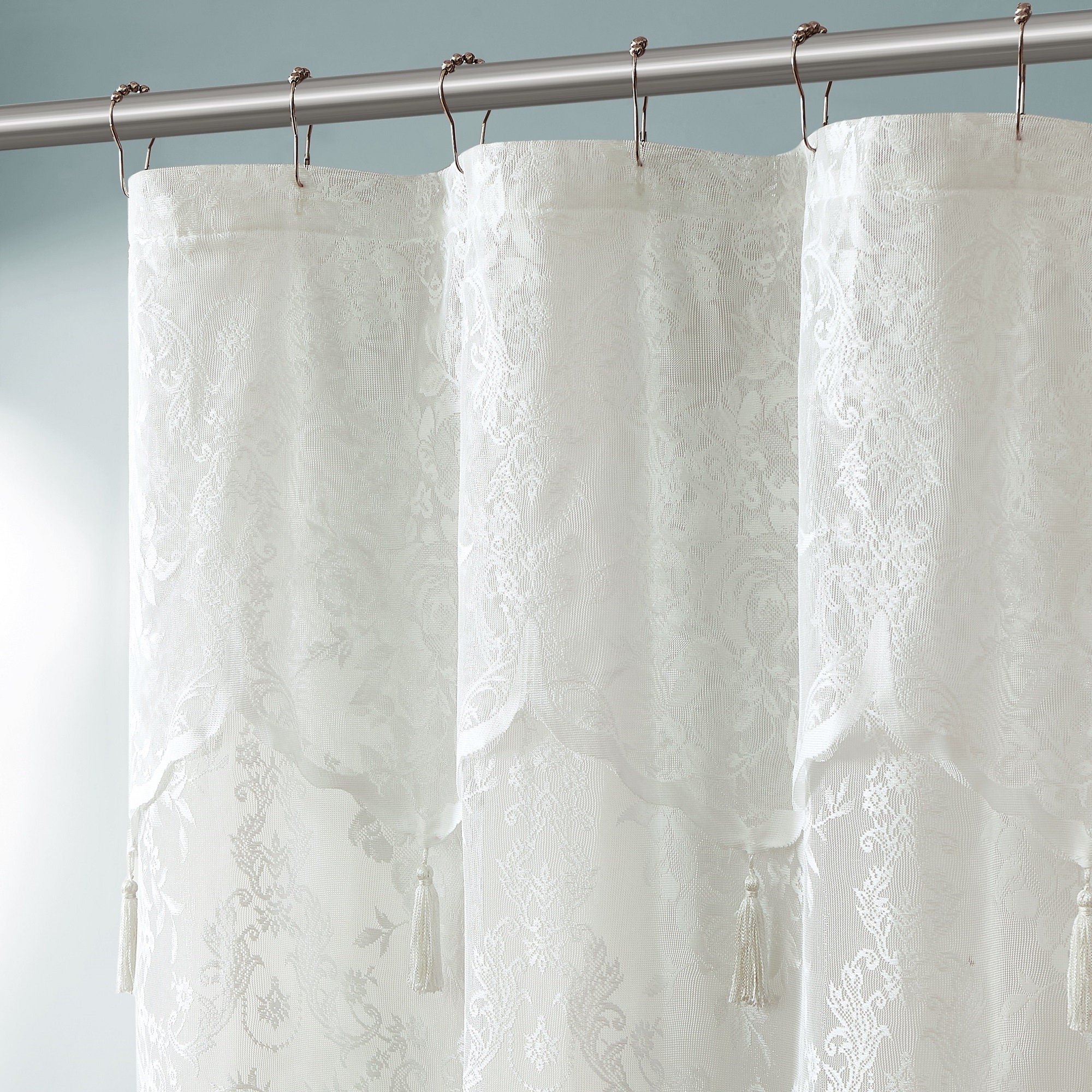 Lace Shower Curtain With Attached Valance & 7 Tassels in 3 - Etsy