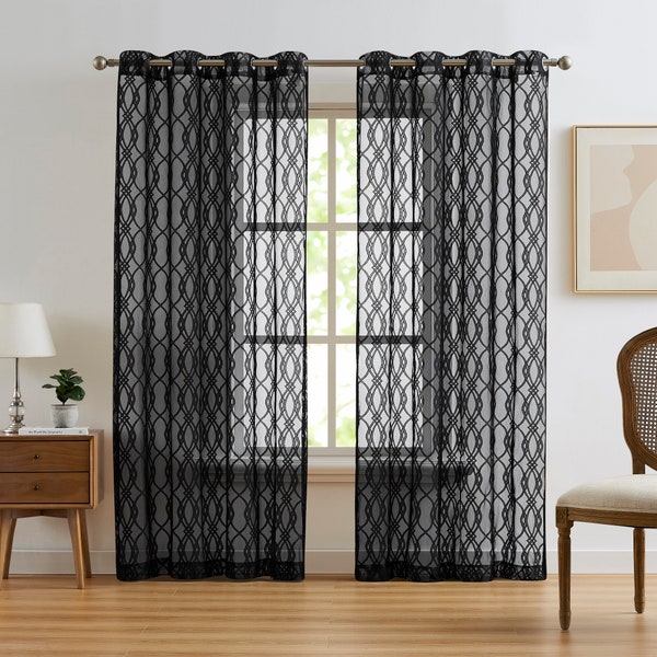 Modern Curtains for Living Room or Bedroom. Sheer  Curtains Feature Moroccan Geo Design. Geometric Curtains, Lace Curtains.