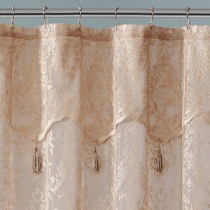 Lace Shower Curtain With Attached Valance & Tassels in 4 Colors and 4 Sizes: Standard, Long ...