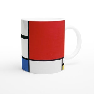 Piet Mondrian: Komposition mit roter, blauer und gelber 11oz Keramiktasse. Fine Art Tasse/ Tasse. Ideales Geschenk Kaffee/Tee Tasse