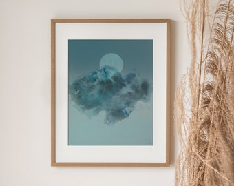 Vertical Moon Print, Coastal Print, Fine Art Print, Wall Art Prints, Moon Print, Blue Art Print, Coastal Wall Art, Abstract Art, Print