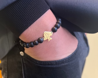 The Cedar of Lebanon adjustable Bracelet Gold Plated 18K UNISEX Onyx Stone / Lebanese Cedar Bracelet / Lebanon Bracelet