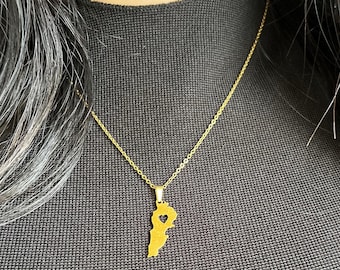 Collar con mapa del Líbano en forma de corazón / Acero inoxidable dorado / Colgante libanés / Collar libanés / Mapa del Líbano
