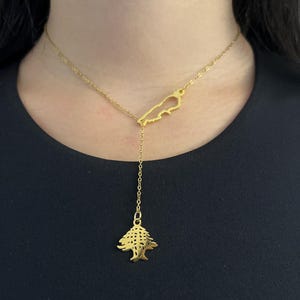 18K Gold Plated Lebanese Map Necklace and Cedar of Lebanon Charm / Lebanon Jewelry Gift /  Lebanese Charm Jewelry /  Lebanese Necklace