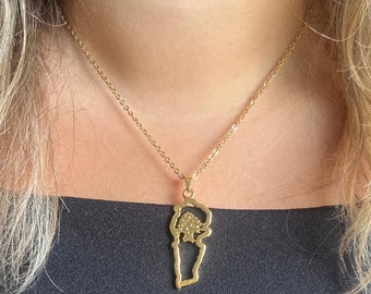 18K Gold Plated Lebanese Map Necklace: Cedar Tree Pendant