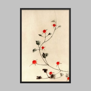Small Red Blossoms on a Vine by Katsushika Hokusai (1830-1850). Japanese Art (Print)