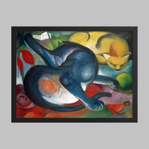 Two cats, blue and yellow (1912) painting by Franz Marc. (Print) Vintage Art