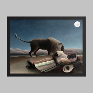 Henri Rousseau El gitano dormido (La Bohemienne endormie) (1897) pintura famosa. (Imprimir) Arte Vintage