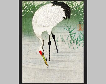 Crane Fishing in Shallow Water (1900 - 1945) by Ohara Koson (1877-1945).
