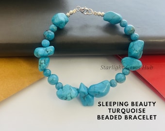 Sleeping Beauty Turquoise Beaded Bracelet, 925 Clasp