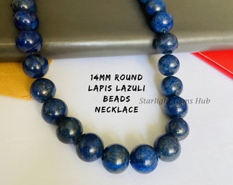 AAA Blue Lapis Lazuli Beaded Necklace, 14MM Round Beads