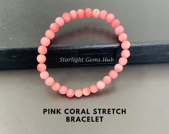 Pink Bracelet, Angel Skin Coral Bracelet, Casual Wear Bracelet, 6 mm Round Bead Bracelet, Yoga Bracelet, Gift For Bestfriend