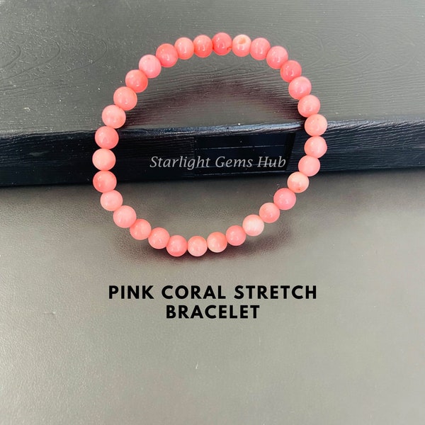 Pink Bracelet, Angel Skin Coral Bracelet, Casual Wear Bracelet, 6 mm Round Bead Bracelet, Yoga Bracelet, Gift For Bestfriend