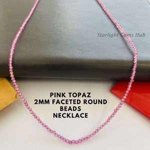 Natural Pink Topaz Beaded Necklace Faceted Round 2mm Topaz Minimalist Necklace Jewelry AAA++ Topaz Choker Dainty Necklace Best gift for her