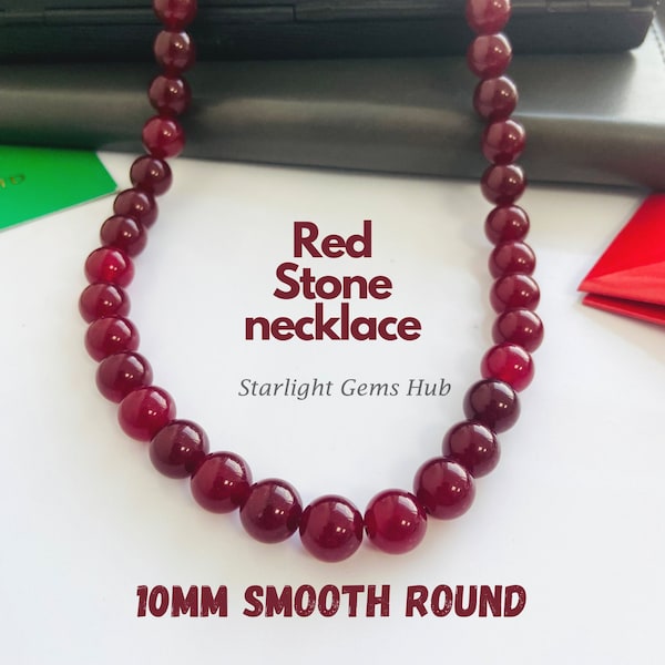 Natural red quartz beaded necklace-10MM smooth round red gemstone jewelry-Red stone jewelry-women necklace-Customize jewelry-Gifts for her