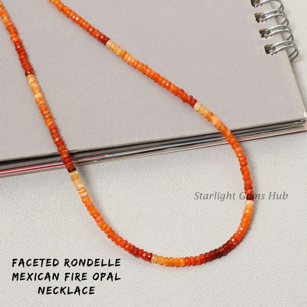 Natuurlijke Donker Oranje Geel Mexicaanse Vuur opaal steen ketting-3.5MM Faceted rondelle Opal Edelsteen sieraden-Cut steen minimalistische sieraden geschenken