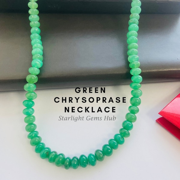 Stunning green chrysoprase beaded necklace-6.5mm - 7mm Smooth rondelle green gemstone jewelry-Handmade necklace-Women jewelry-Surprise gifts