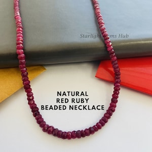 Precious ruby stone necklace-AAA 4MM-5MM faceted rondelle ruby gemstone necklace-925 sterling silver-Valentine day gifts for her/him