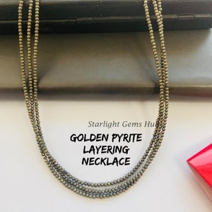Pyrite Necklace Golden Pyrite Layered Necklace Minimalist Jewelry 2mm Micro Faceted Round Beads Necklace Wealth attraction Pyrite Necklace