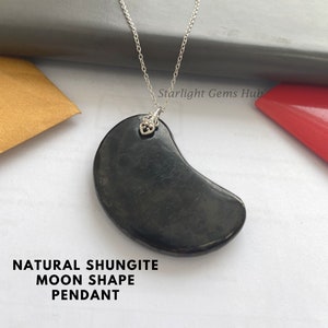 Natural Black Shungite Necklace Pendant 58x30mm Smooth Shungite Gemstone Pendant AAA Shungite Jewelry Designer Pendant Gifts For her/him