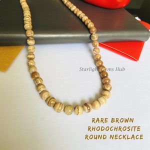 AAA Rhodochrosite beaded necklace 8MM Smooth Round Brown Rhodochrosite jewelry Dainty Rhodochrosite gemstone necklace gifts for her