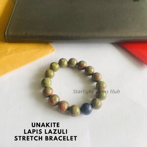 Natural Unakite beaded bracelet Lapis Lazuli Bracelet 12mm Smooth Round Bracelet Stretchable bracelet AAA Unakite Jewelry Gift for her