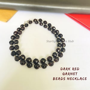 Shining Dark Red Garnet Beads with silver Ball Beads necklace-6MM Faceted Round Red Gemstone jewelry-Minimalist necklace-Mother&#39;s Day gifts