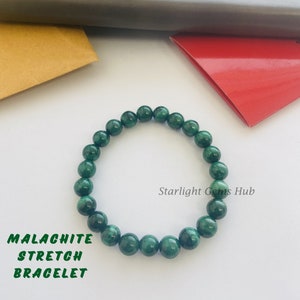 Chakra Stone Beads-Genuine Green Malachite beads bracelet-8MM Smooth Round Malachite Jewelry-Stretchable Malachite Bracelet-Best Gifts Ideas