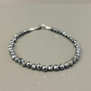 genuine silver terahertz beads bracelet-4mm faceted round terahertz gemstone jewelry-classic dainty bracelet design-best valentine gifts