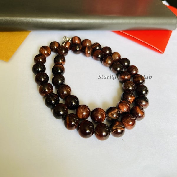 Large Chunky beads necklace-AAA++ red tiger eye gemstone jewelry-10MM Smooth Round Red Beaded necklace-Tiger eye jewelry-Best Wedding gifts