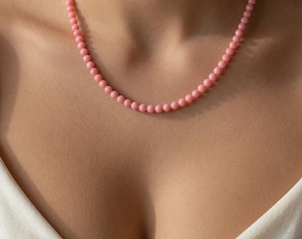 Collana di corallo rosa naturale – Perle rotonde da 2,5 mm, 45 cm, gioiello marino infilato a mano