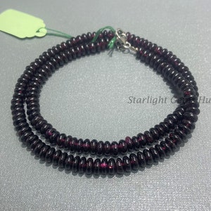 Dark Red Garnet Beaded Necklace, 6 mm Smooth Rondelle Beads, Garnet Gemstone Jewelry, Birthstone Necklace