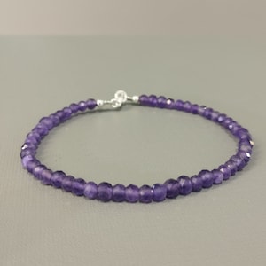 Natural Amethyst beaded bracelet 4mm faceted round Purple Amethyst Minimalist Bracelet unisex bracelet Stress relief stone gifts for her