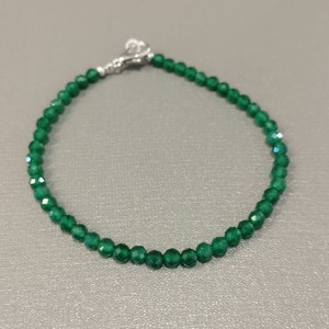 Natural green onyx beaded bracelet 4mm faceted round green onyx gemstone jewelry crystal bracelet 925 sterling silver-valentine gift for her