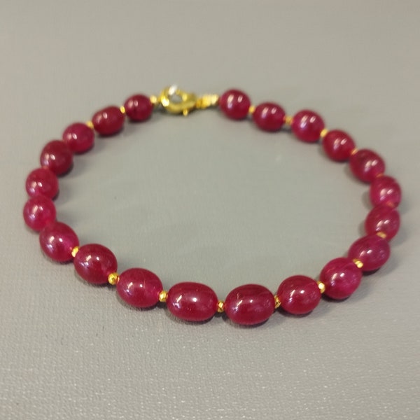 Wedding Bracelet, Red Quartz Hematite Bracelet, 9x7mm Smooth Tumble Beads, Gifts For Wife/Girlfriend